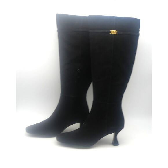 NEW Sam Edelman Women's 6.5 Lyla Black Suede Knee High Heel Boots WIDE CALF - Picture 6 of 12